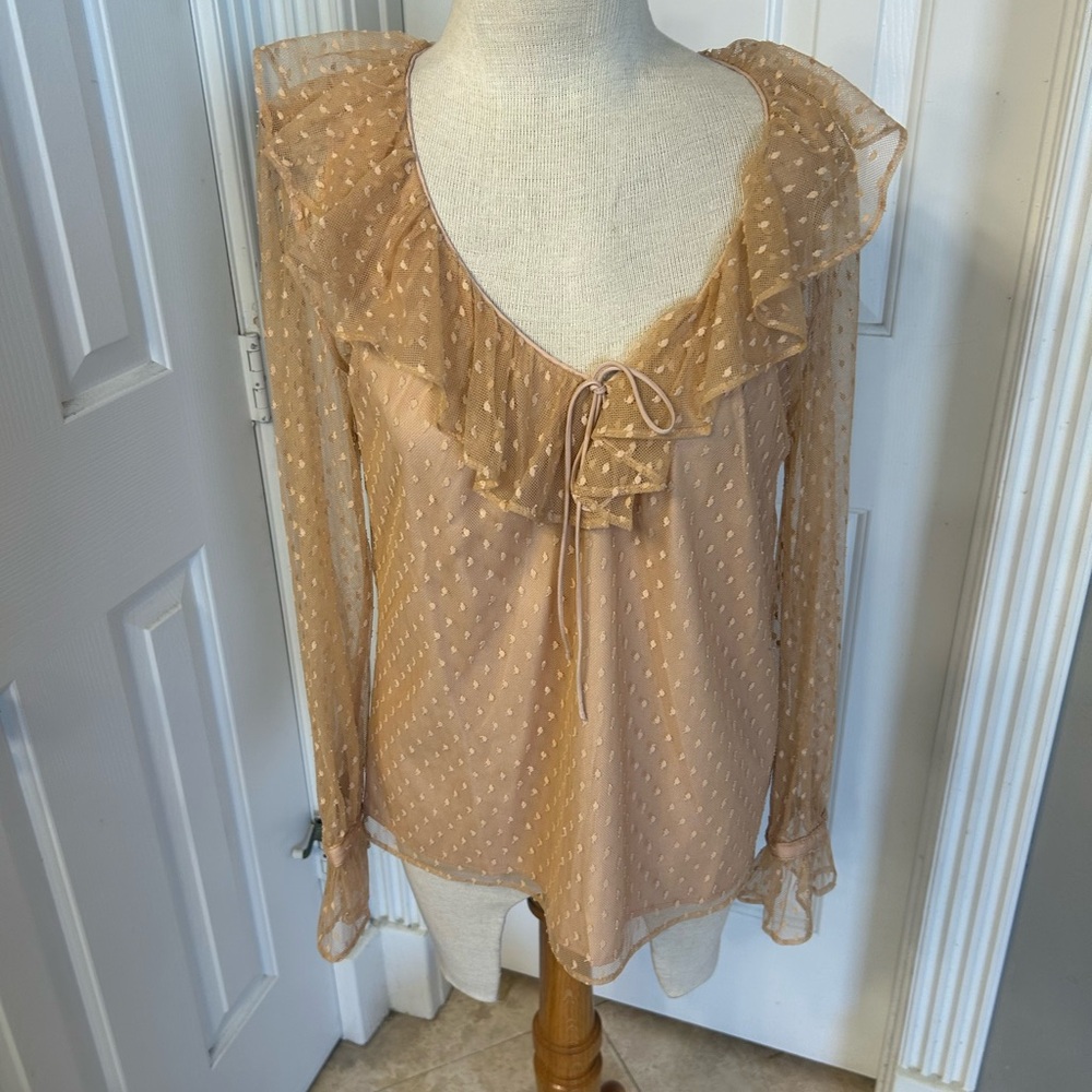 J. Crew Tan Sheer Ruffled Blouse